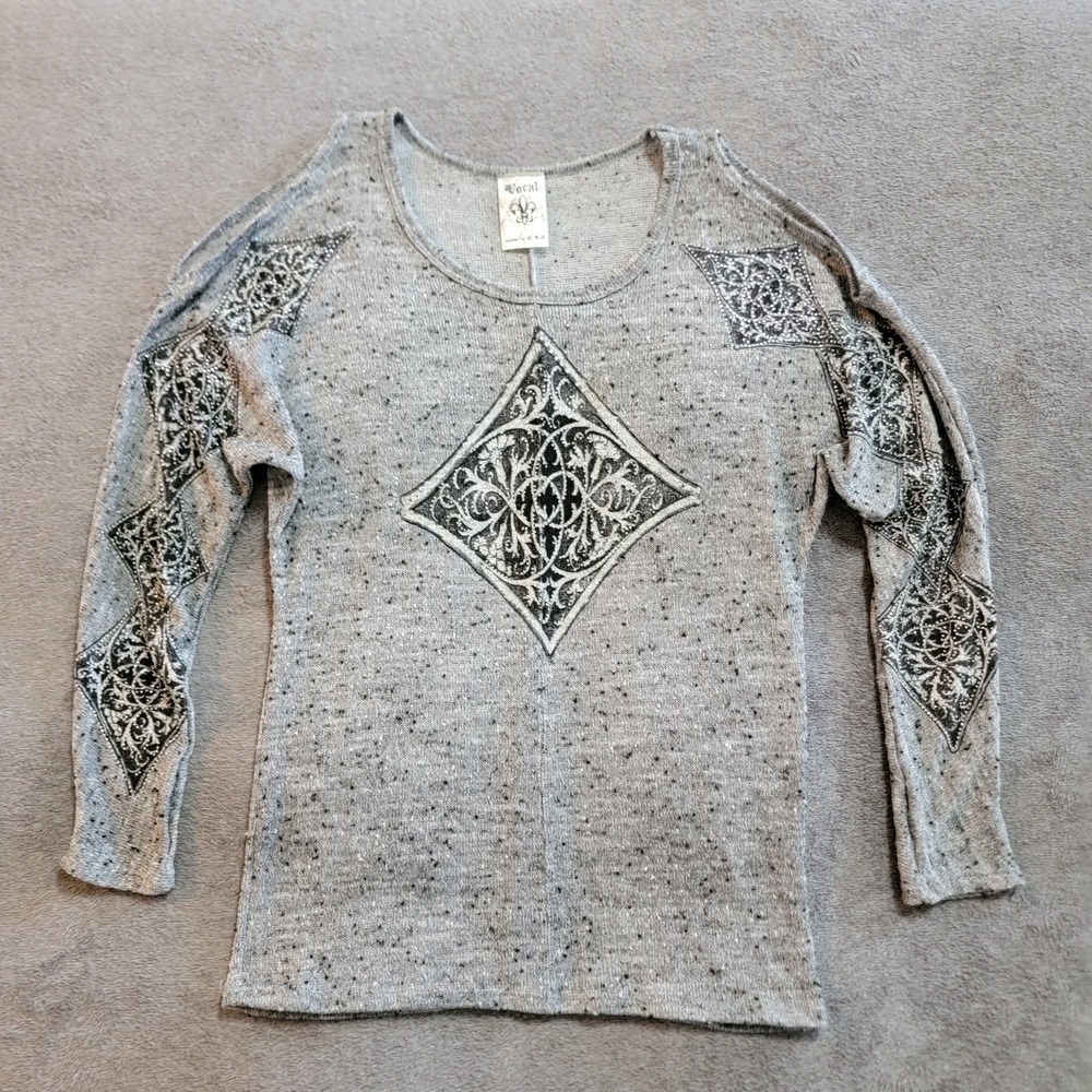 Y2K Vocal‎ Long Sleeve Open Shoulder Embellished Shirt Small Made in USA L.A.
